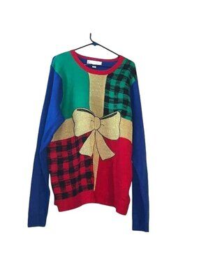 Jolly Sweaters Christmas Sweater XL Gift Bow Design Red/Green/Blue Long Sleeve